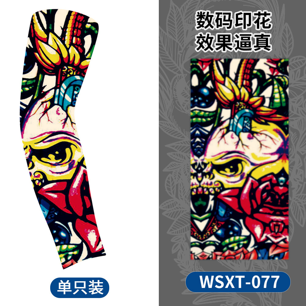 Picture of Summer Riding Sunscreen Tattoo Sleeve Simulation Tattoo Quick-drying Arm Protector Outdoor Sports Sunshade Breathable High Elastic Ice Sleeve