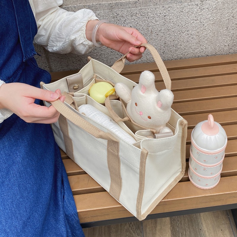 Picture of Korean ins tote mummy bag portable crossbody baby bag multi-functional handbag canvas bag