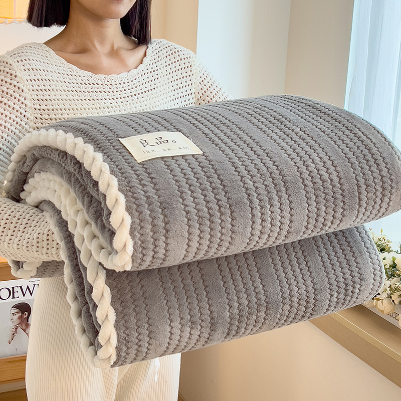 Picture of Cross-Border Popular Solid Color Jacquard Milk Velvet Blanket for Autumn and Winter Office Nap Air-Conditioning Blanket Class a Leisure Sofa Blanket