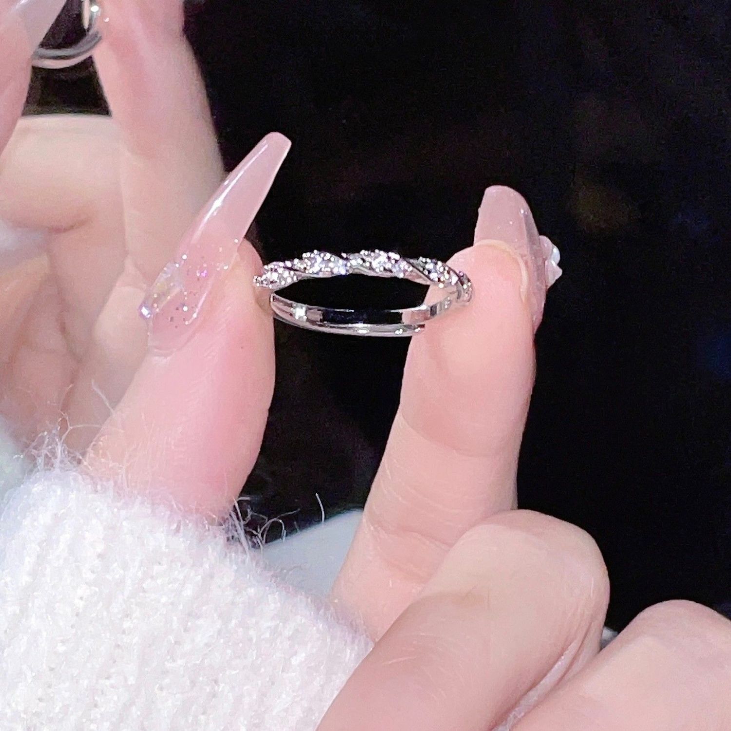 Love Winding Zircon Twist Ring Niche All-match Temperament Design Advanced Sense Opening Adjustable Ring