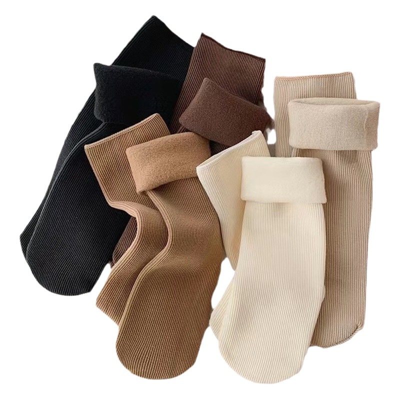 Socks women's autumn and winter large color snow socks thickened warm winter stockings solid color vertical stripes sleep socks