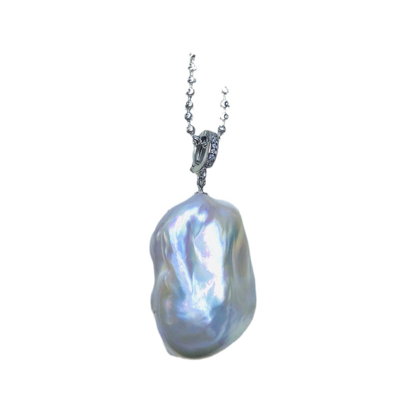 Picture of Freshwater Pearl 16-17 Strong Light Baroque Pendant Buckle S925 Silver Diamond Chain 60cm Adjustable Hair