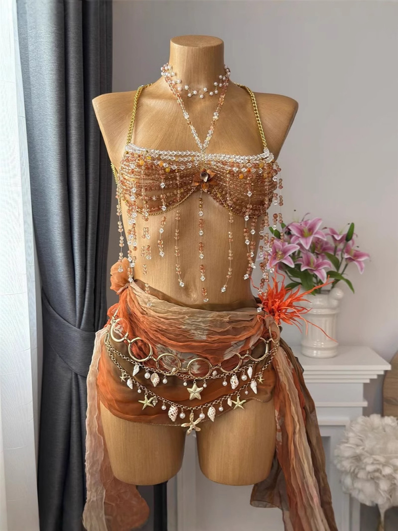European and American Cross-Border Women's Chest Chain Jewel Bra Beaded Bra Chain Colorful Body Chain Top Back