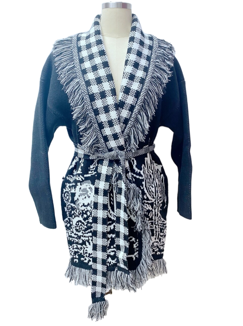 Picture of Amazon new Cactus jacquard cardigan large lapel sweater elegant commuter European and American Foreign Trade mid-length coat
