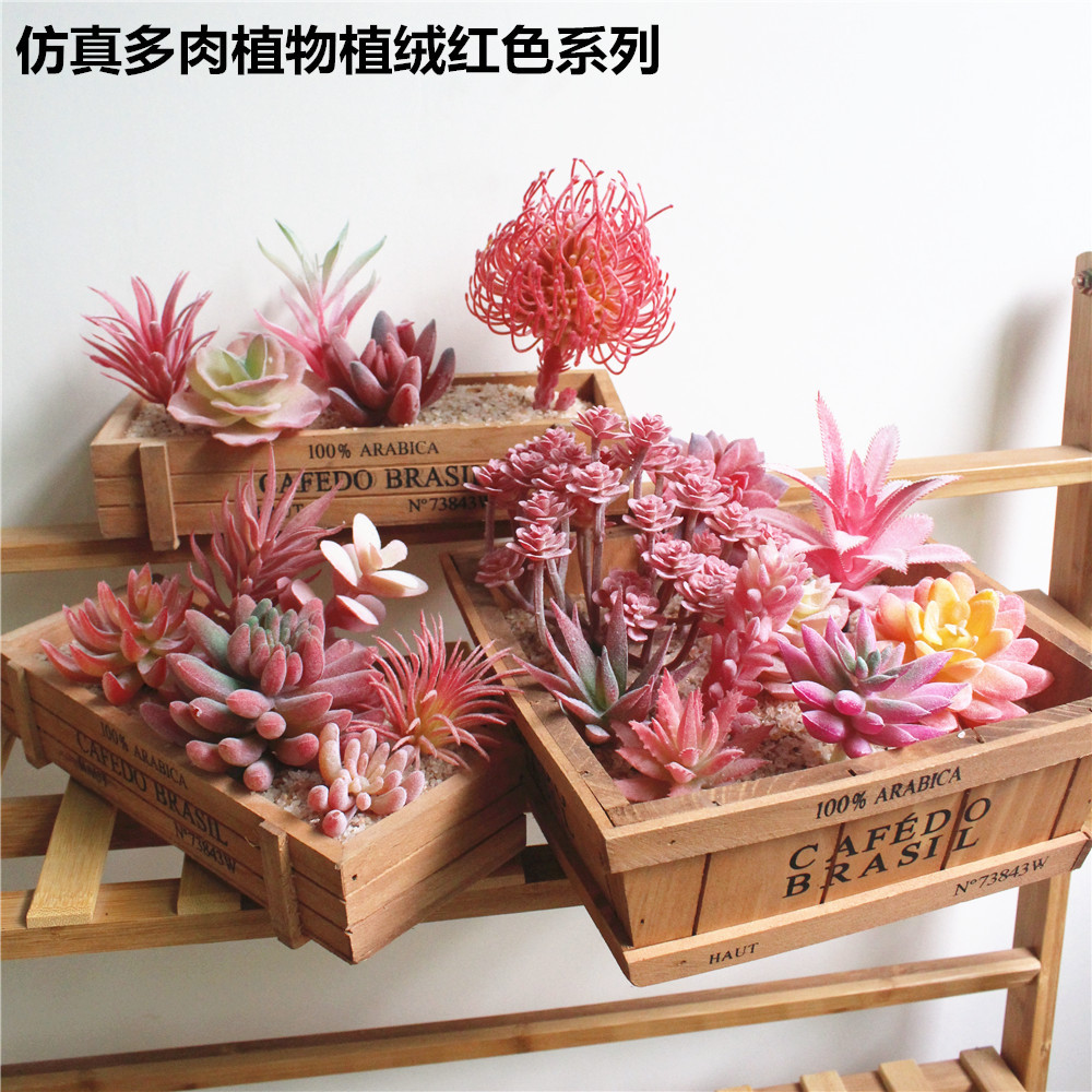 Picture of 006 Flocked Red Series Succulents Creative DIY Supplies Accessories Factory Direct Supply Wholesale Artificial Green