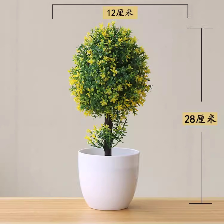 Picture of Sakura Snowball Simulated Plant Potted Grass Ball Bonsai Small Tree Home Decoration Flower Ornament Creative Mini Small Round Ball