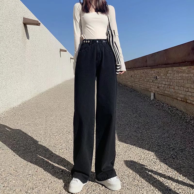 Straight Leg Jeans Women's Autumn and Winter 2023 New High Waist Wide Leg Small Slim Look Loose Mop Pants Trousers