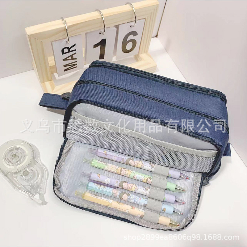 Picture of in stock Double Open Canvas Pencil Bag Wholesale Multi-layer Large Capacity Student Junior High School Student Pencil Case Multifunctional Simple Stationery Bag