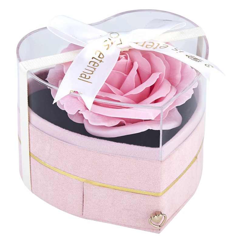 Heart-shaped Flower Box New Rose Drawer Silk Acrylic Ring Necklace Lipstick Valentine's Day Birthday Gift Box