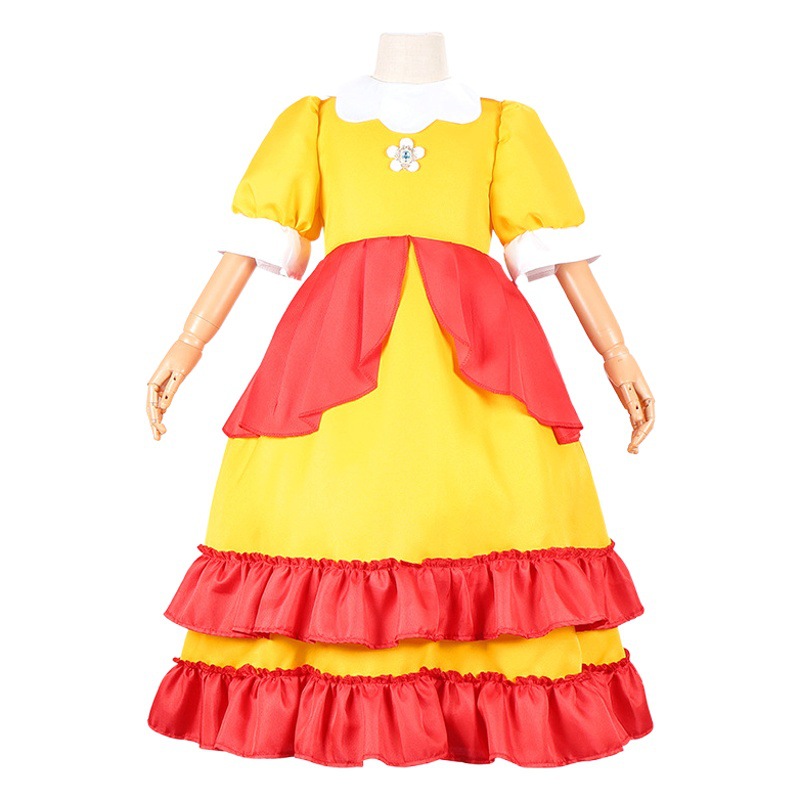 New Mario cos Brigitte Princess cos Dress Tight Waist Shaggy Dress Puff Sleeve Princess Girl Dress