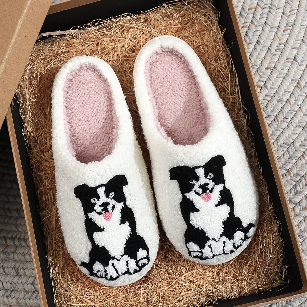 Border Collie Pet Dog Cotton Slippers for Men and Women at Home Comfortable Plush Embroidery Amazon Aliexpress Independent Station Spot Batch