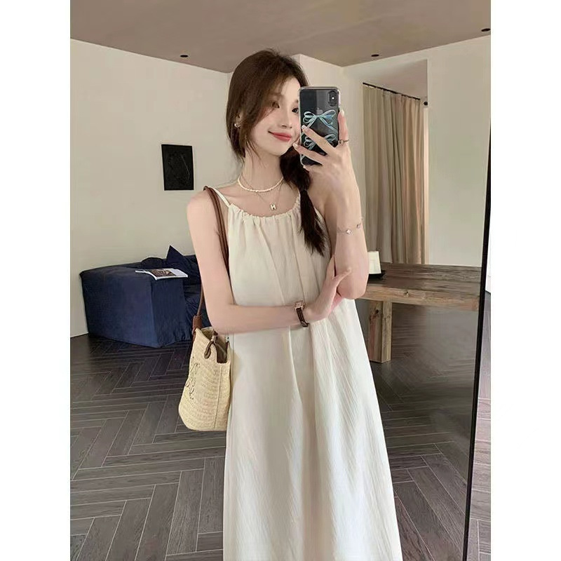 Vacation Style Hanging Neck Sling dress Women's Summer New Retro Loose Outer Wear A- line Large Swing Long Fashionable Skirt