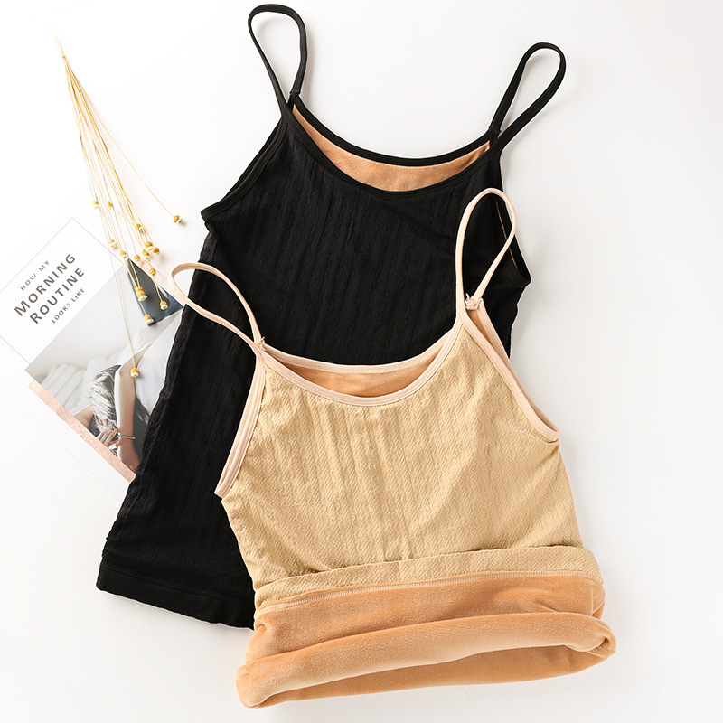 Picture of Autumn and Winter Twist Seamless Thin Shoulder Strap Sexy Warm Vest Women's Double-Layer Fleece-Lined Thickened Body Women's Slim-Fit Top