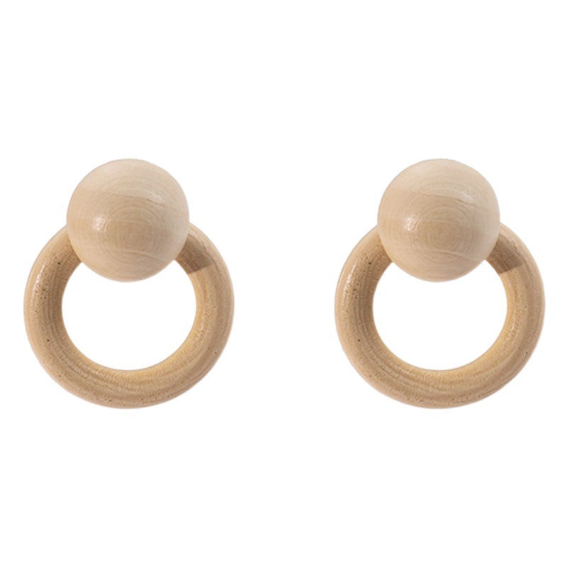 European and American Cross-border Geometric Wooden Earrings Retro Simple Round Colorblock Earrings Hollow-out Wooden Tassel Earrings