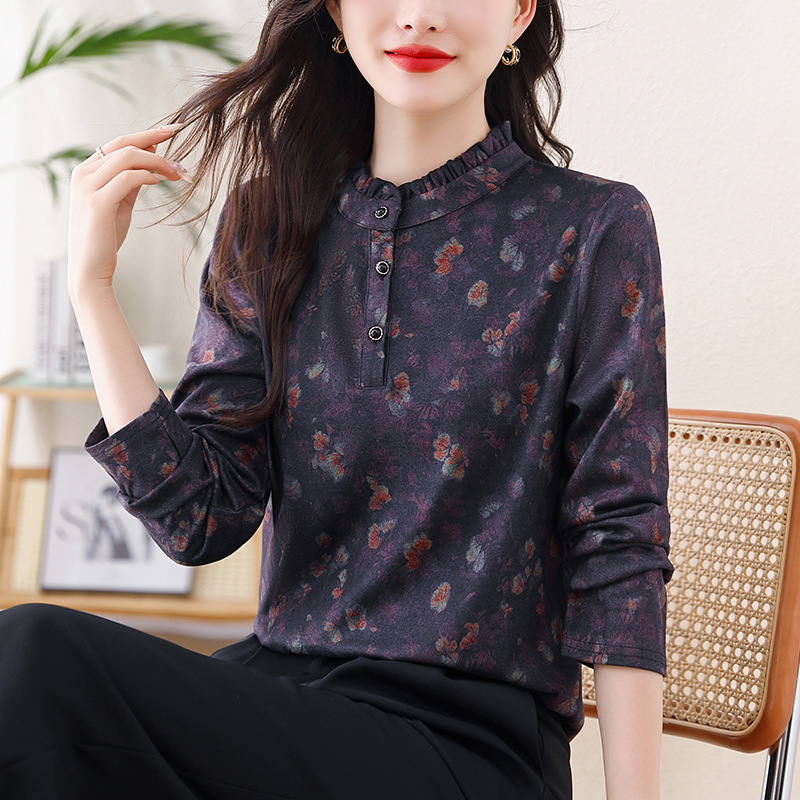 2025 New Autumn and Winter Fashionable Cashmere Warm Stand-Up Collar Long-Sleeved Shirt Tops for Women