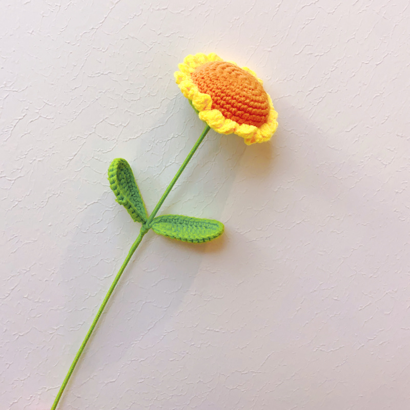 Picture of Smiley face sunflower artificial flower finished hand-woven bouquet sunflower wool knitting wholesale teacher's day gift