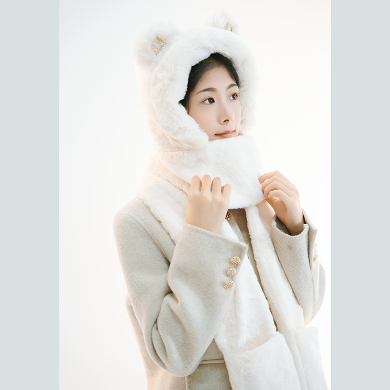 Picture of New Bear Hat Winter Hat Cute Warm Thickened Scarf Integrated Ear Protection Hat Three-Piece Set Cycling Cold Protection Hat