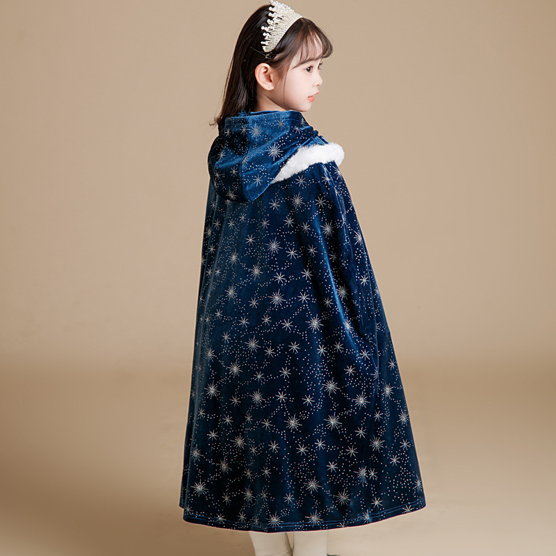 Picture of Blue Velvet Elsa Dress for Girls with Mesh Skirt and Star Details, Sweet Princess Style, Elegant Haute Couture Dress