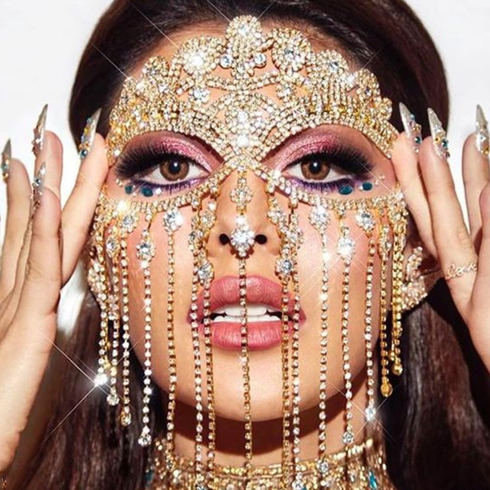 INS blogger rhinestone tassel mask cross-border fashion masquerade face decoration exaggerated full diamond hair accessories female mask06