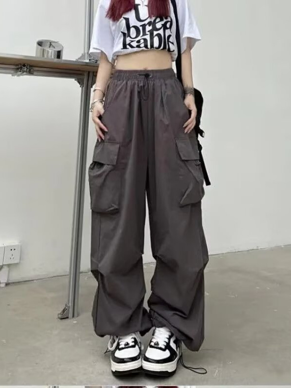 Picture of American Style Spicy Girl Cargo Pants Casual Pants Women Spring Summer Drape Slimming Straight Wide-Leg Pants Floor-Length Long Pants Trendy Wholesale