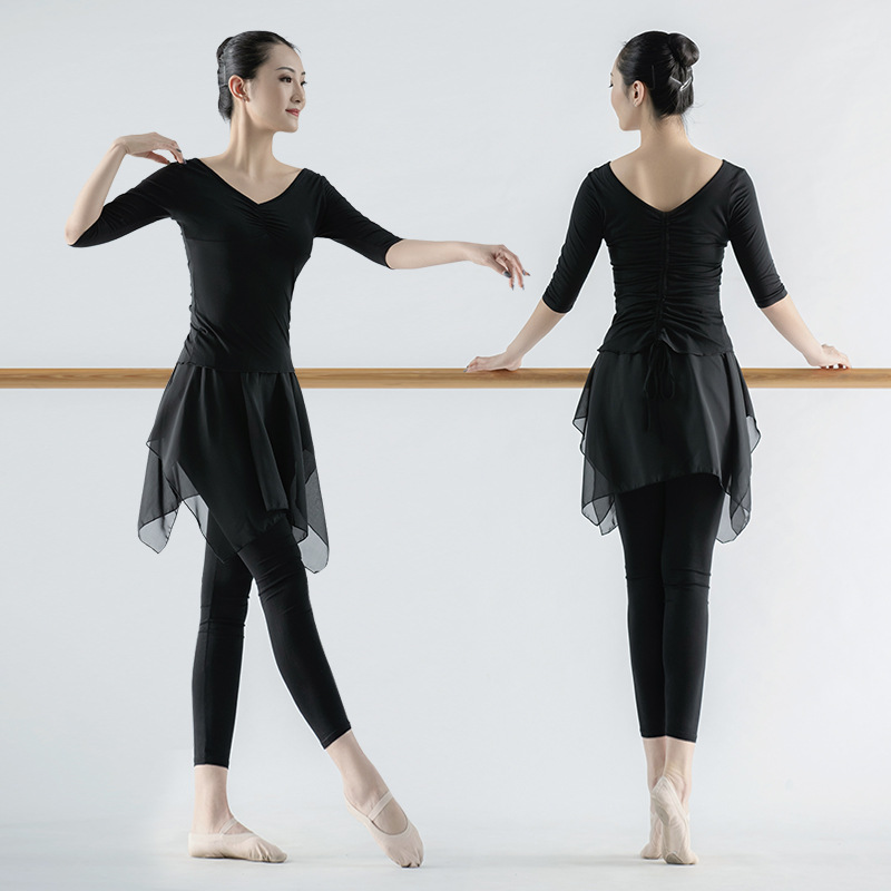 Dance Outfit Set for Adults, Modern Dance Practice Wear for Women, Square Dance Body Suit, Dance Pants and Skirt, Wholesale Short-Sleeve for Export