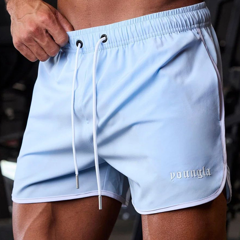 American Quick-drying Fitness Shorts YOUNG Simple Solid Color Retro Mesh Slim-fit Running Sports Riding Beach Pants