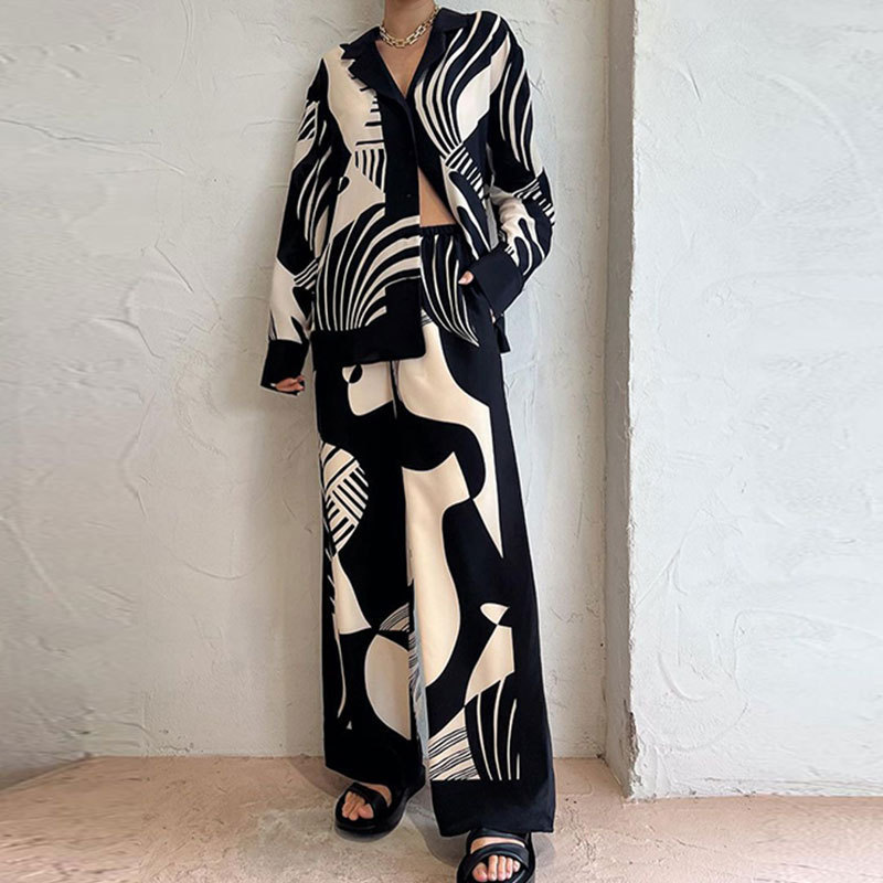 2025 European and American Cross-Border Women's Clothing Autum New Elegant and Trendyy Printed Long-Sleeved Lapel Casual Fashion Suit
