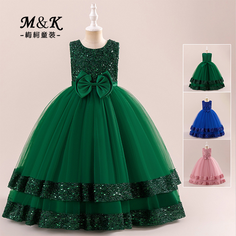 2024 New Children's Dress Sleeveless Sequin Tutu Skirt Mesh Skirt Host Performance Princess Skirt kidsdress