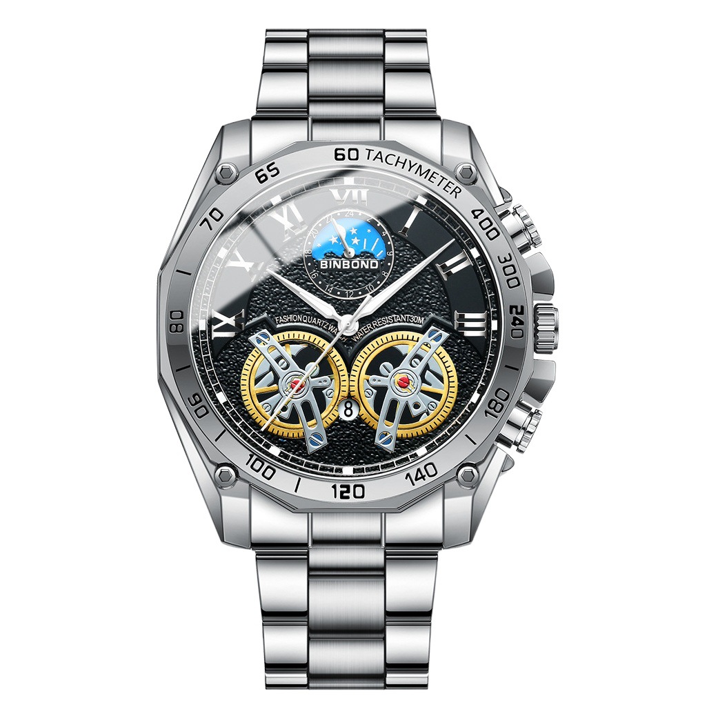 Double tourbillon watch men's non-automatic hollow mechanical watch multi-functional fashion luminous waterproof watch cross-border