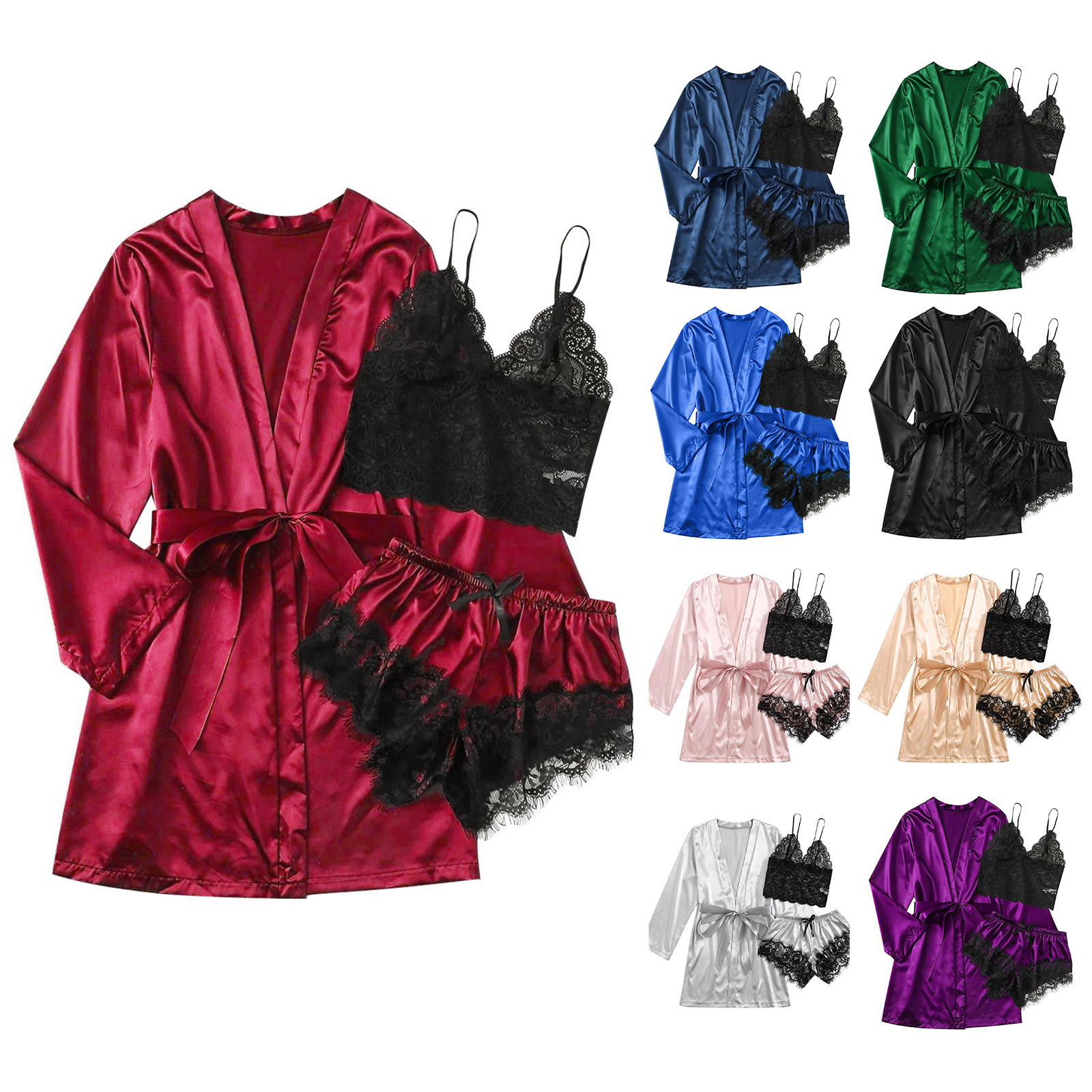 Amazon popular pajamas artificial silk home wear women's underwear nightdress ebay supply European and American manufacturers