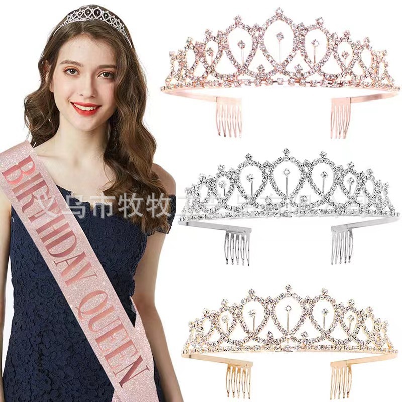 2pcs Birthday Queen Crown Shoulder Strap Birthday Party Decoration Princess Crown Shoulder Strap