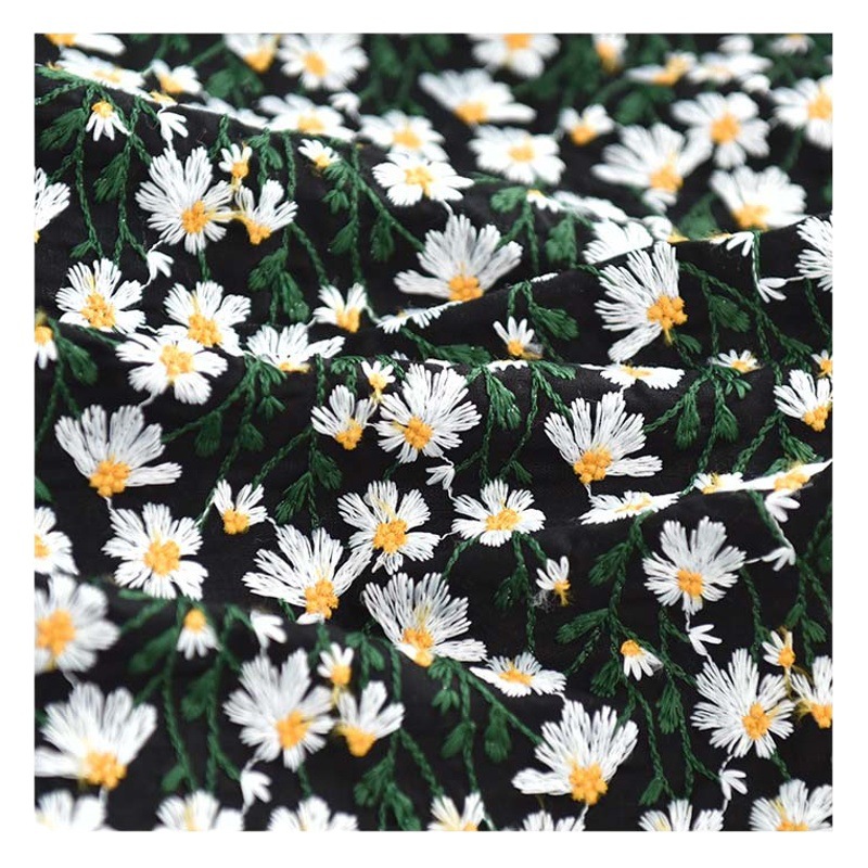 New Ramie cotton embroidered cloth daisy fresh plant embroidery handmade fashion Home dress fabric
