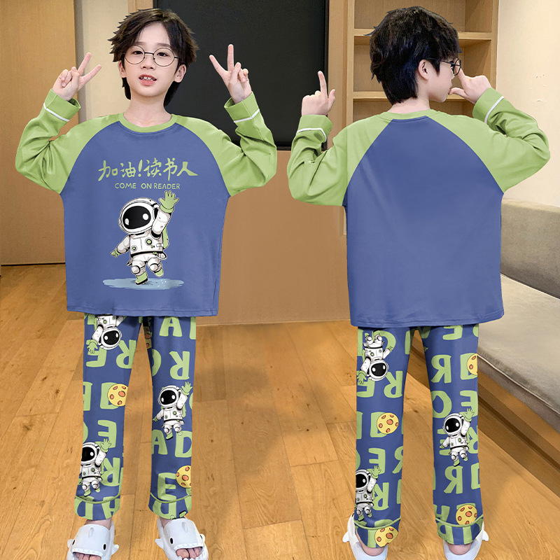 Picture of 2025 Kids Ins Spring and Autumn Long Sleeve Children's Round Neck Imitation Cotton Pajamas for Boys and Girls suit Home Clothes