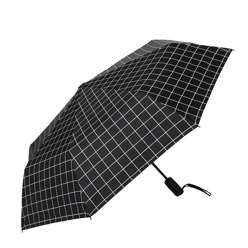 Picture of Full-Automatic Umbrella Women's Sunny and Rainy Dual-Use Simple Black and White Plaid Sunscreen and UV Protection Folding Umbrella for Students