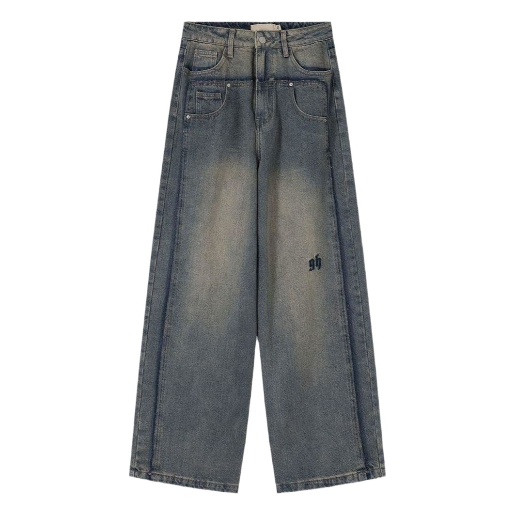 2023 Jeans Men's Autumn New High Street American Wide Leg Pants Spring and Autumn Ins Fashionable Brand Loose Straight Pants