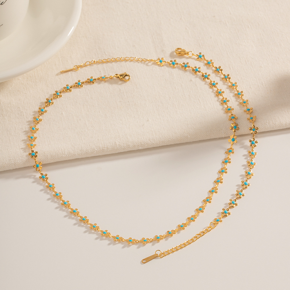 Picture of European and American ins style new Chinese style pastoral oil drop flower necklace bracelet titanium steel 18K gold non-fading jewelry