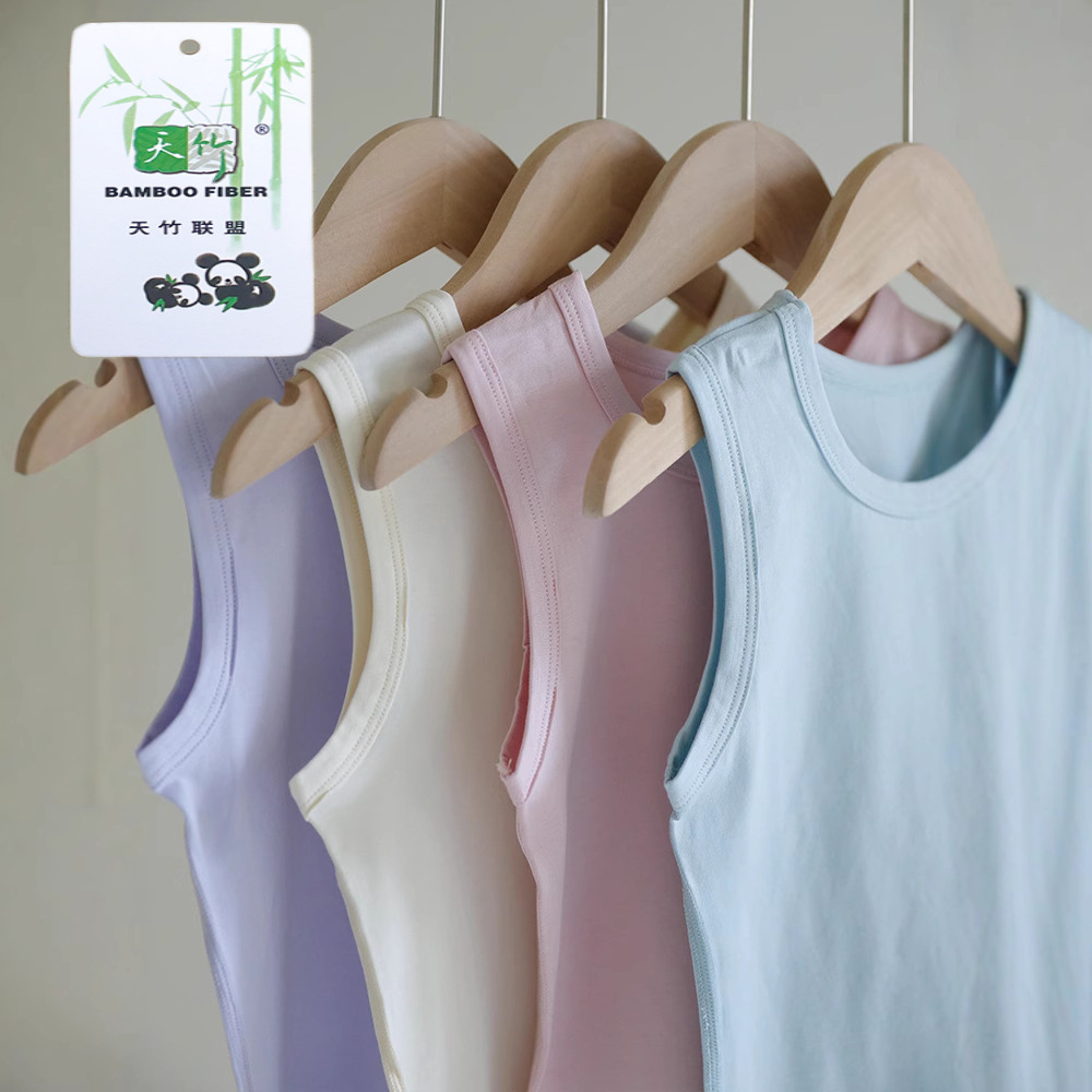 Picture of 2025 new summer children's boneless cartoon vest for boys and girls baby sky bamboo cotton thin bottoming sleeveless t outer wear