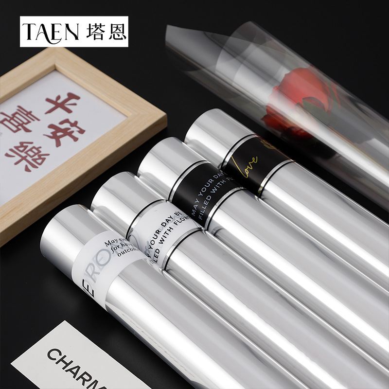English Simple Cellophane opp Flower Wrapping Paper Waterproof Transparent Paper ins Style Rose Bouquet Packaging Material