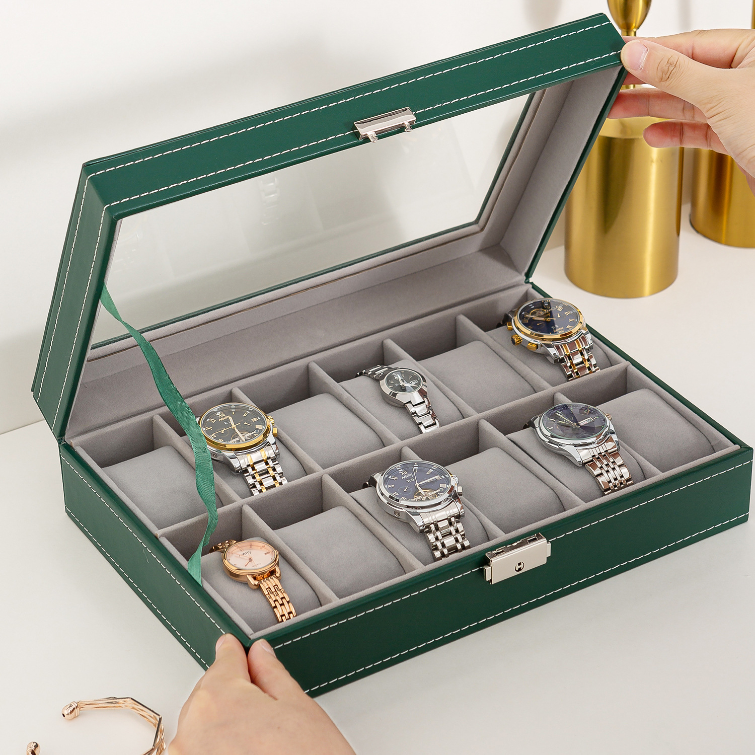 New Dark Green Watch storage box Watch display box Watch box Watch box Watch box wholesale