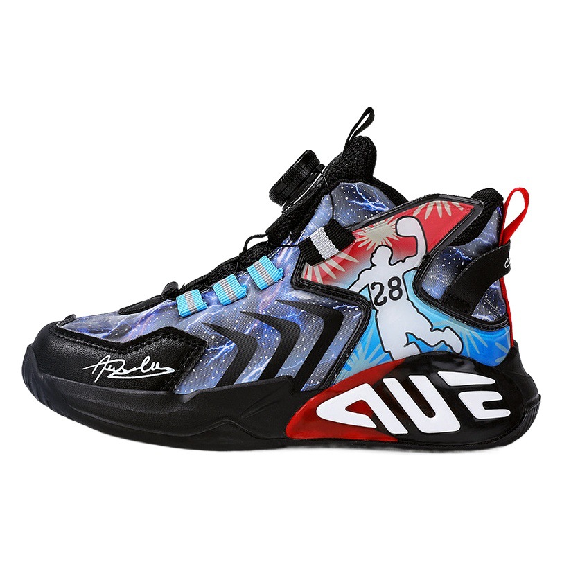 Boys' Sneakers 2023 Basketball Shoes Children's Shoes with Rotating Buckle and Fleece, Non-Slip High-Top Ankle Protection for Boys