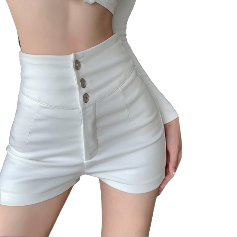 Three button high waist slim black pants tight wholesale shorts straight casual wide leg hot pants women's 2022 new
