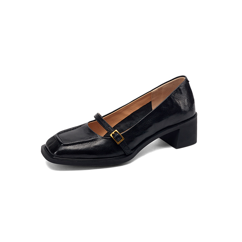 Picture of Quiet High-heeled Small Leather Shoes Women's Brown Retro French High Heels 2025 New Commuter Style Thick-heeled Shoes