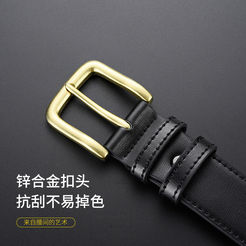 Picture of Men's Casual Belt Solid Zinc Alloy Buckle Two-Layer Cowhide Belt Pin Buckle Gold Buckle Retro Classic Style