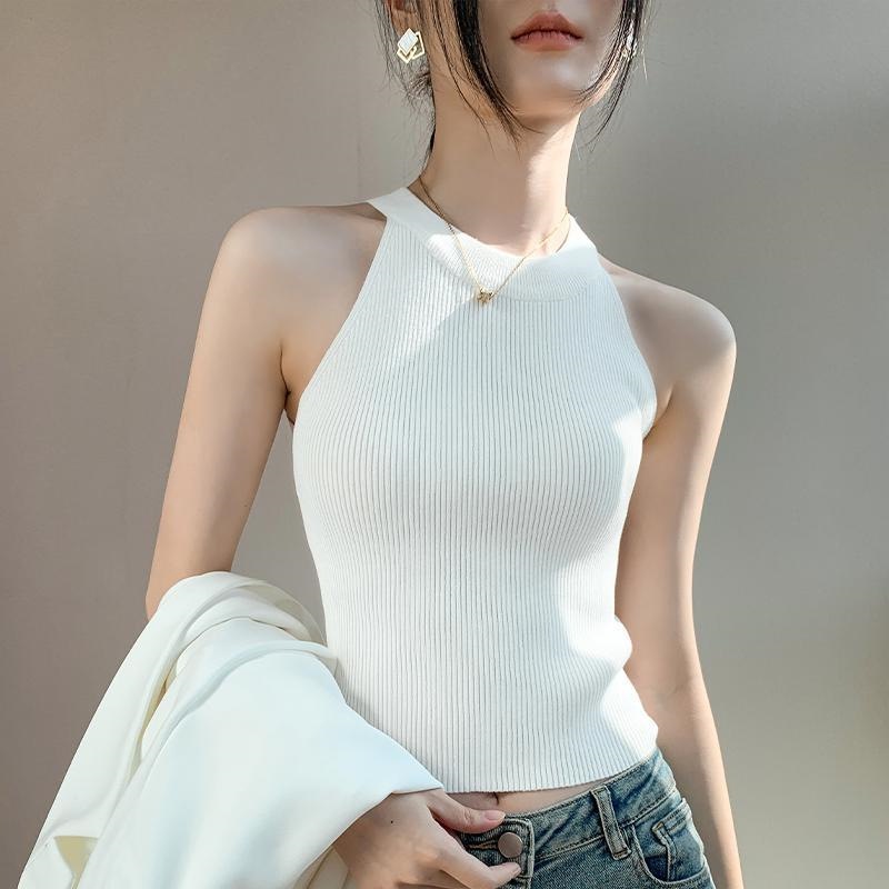 Ice Silk Camisole Women's 2025 Summer French Neck I-shaped Sleeveless Short Retro Red Knitted Top