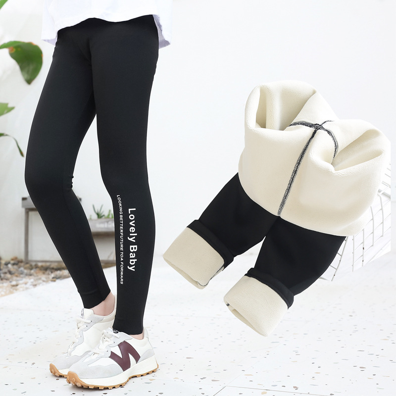 Girls' Boneless Fleece-Lined Thickened Shark Pants Autumn and Winter Outer Wear High Waist Children's Fleece-Lined Leggings Tight Yoga Pants