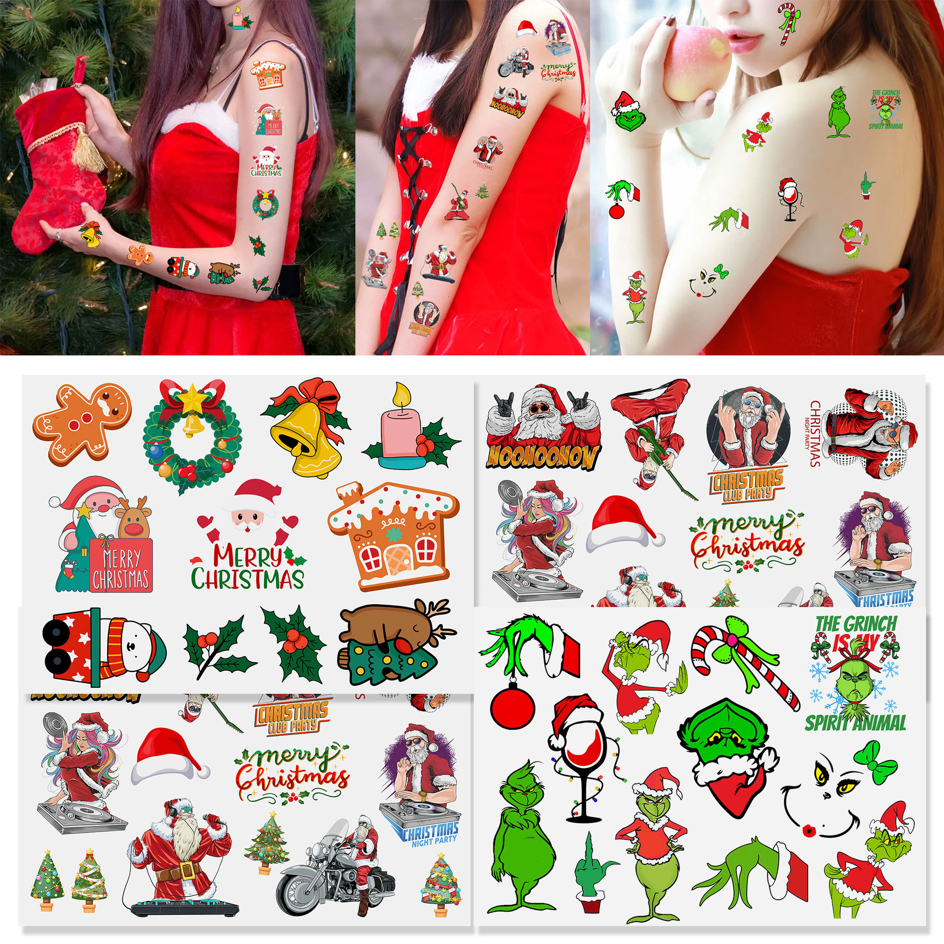 Cross-border Merry Christmas Waterproof Tattoo Sticker Christmas Grinch Party Sticker New Year's Eve Atmosphere Arrangement