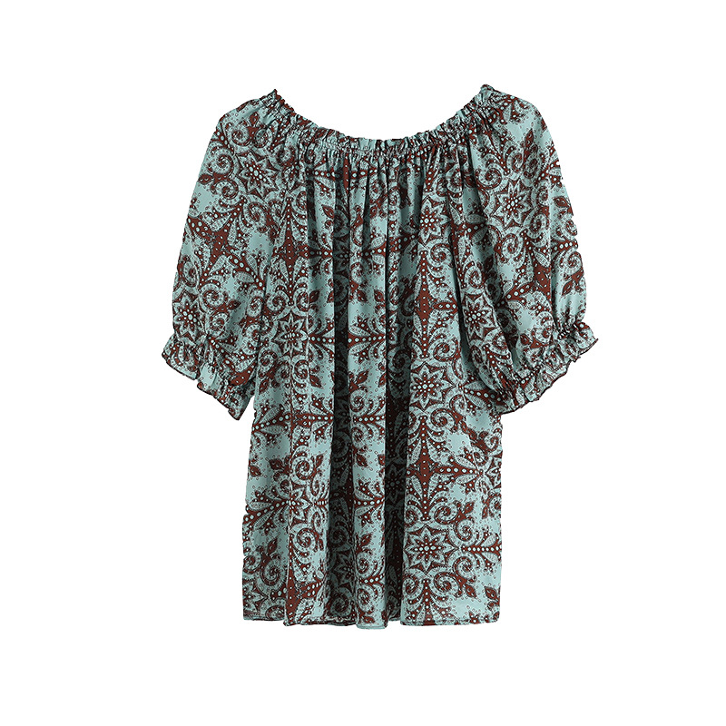 Picture of Real shot in stock plus size 2025 summer new style off shoulder casual loose print short sleeve western style top