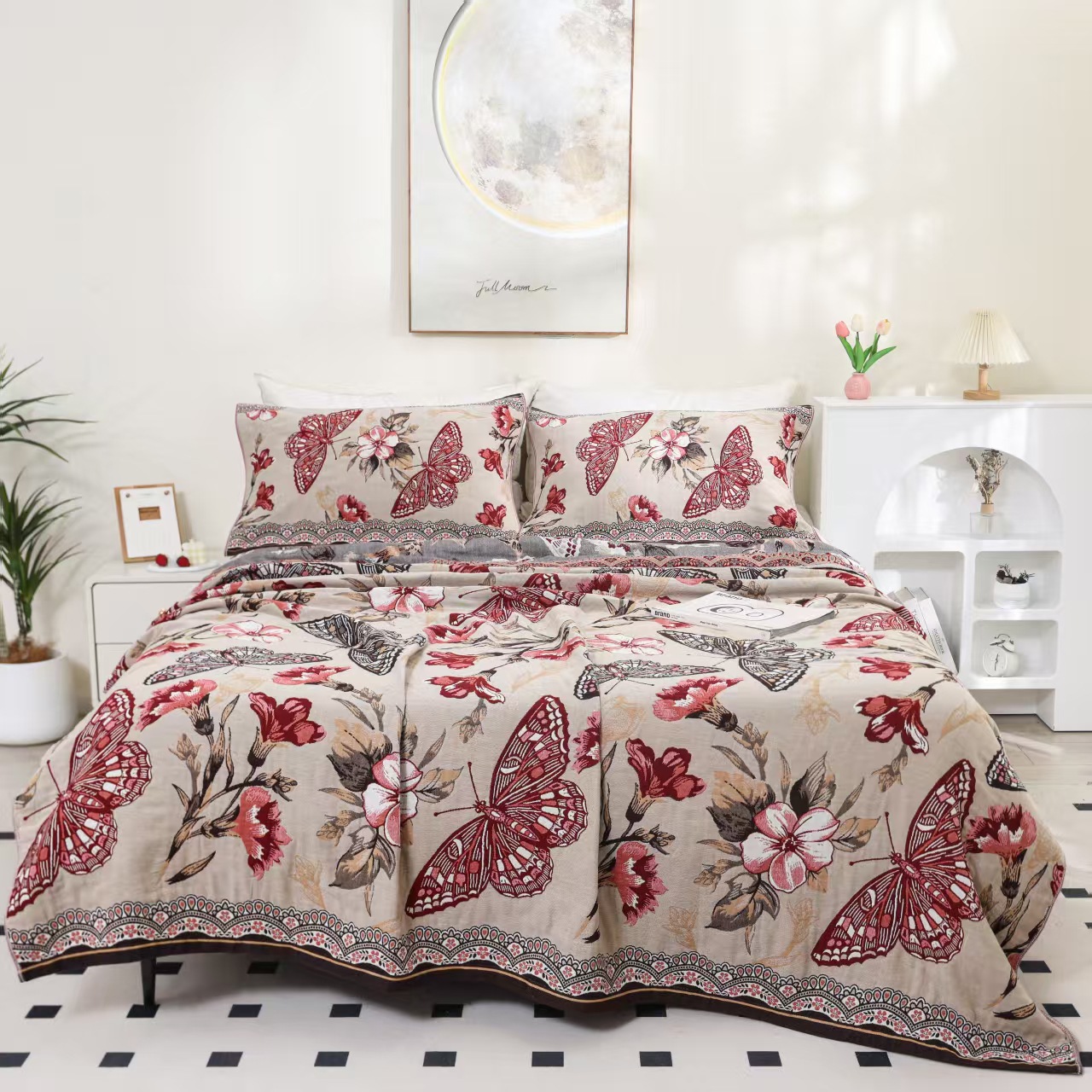 New Pure Cotton Yarn Blanket Four-Layer Jacquard Coverable Bed Cover Logo Ordering Towel Blanket Air-conditioning Blanket