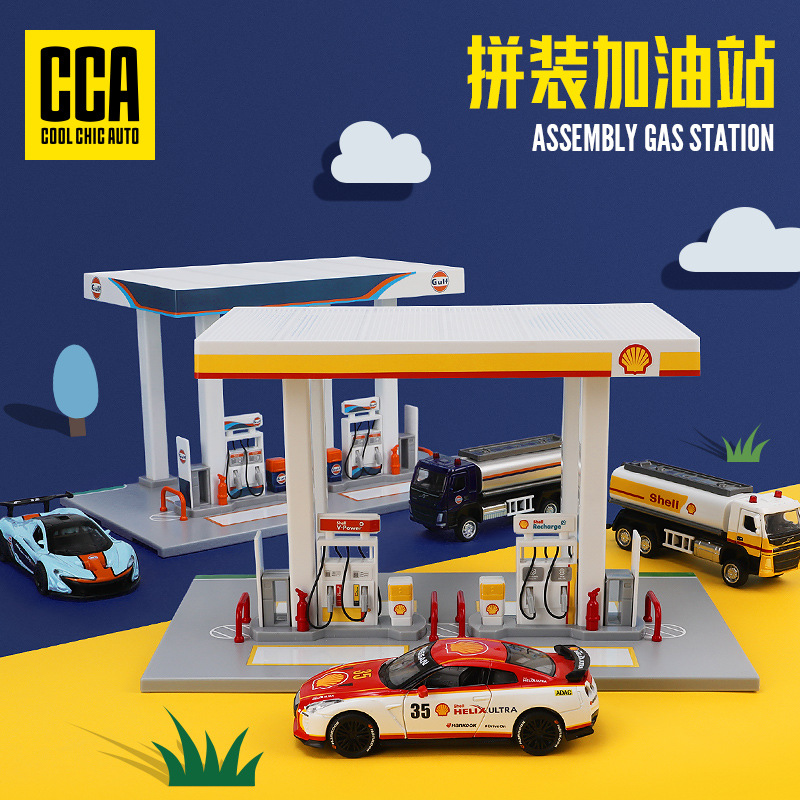 Cai Po Bay Shell Joint Gas Station Kit Assembled Refueling Scene Tanker Simulation Alloy Car Mold Set