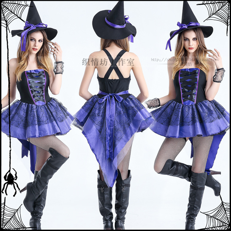 Super Fat Plus Size Halloween Purple Dovetail Witch Dress Witch Dress Ghost Party Uniform